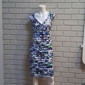 London Times Mutilcolor Ruffled Sleeveless Business/Formal Dtess.   Size 8 NWOT